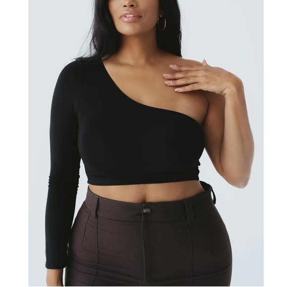 Klassy Network black one shoulder ribbed crop top szXL - Picture 2 of 12